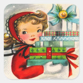 Vintager Retro Weihnachtsgeschenksticker Quadratischer Aufkleber (Vorderseite)