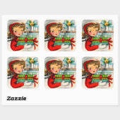 Vintager Retro Weihnachtsgeschenksticker Quadratischer Aufkleber (Blatt)