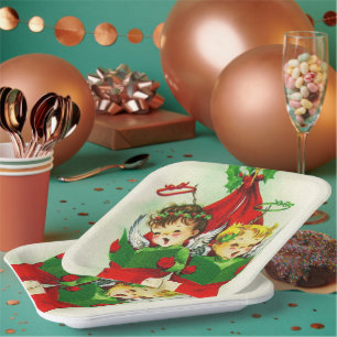 Vintager Retro Weihnachtskinder Teller