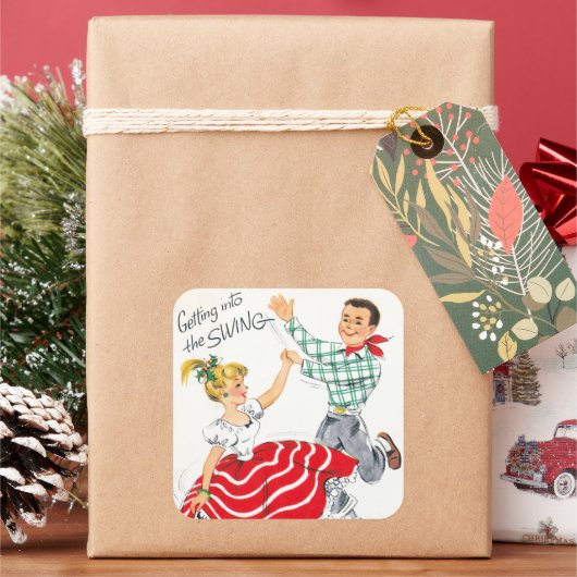 Vintager Retro-Weihnachtskino-Aufkleber Party Quadratischer Aufkleber (Feiertag)