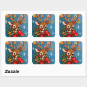 Vintager Retro-Weihnachtsrüber Quadratischer Aufkleber (Blatt)