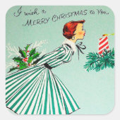 Vintager Retro Weihnachtswunschaufkleber Quadratischer Aufkleber (Vorderseite)