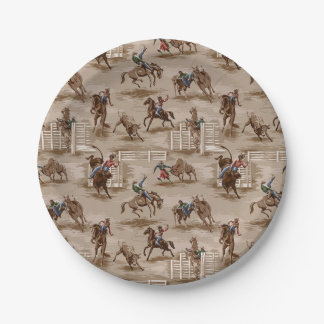 Vintager Retro Western-Rodeo-Cowboy-Papier-Teller Pappteller