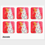 Vintager Retrobaum mit Damenaufkleber Quadratischer Aufkleber (Blatt)