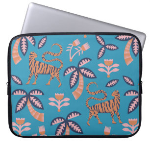 Vintager Retrofarbiger Tiger, Palme, Blume nahtlos Laptopschutzhülle