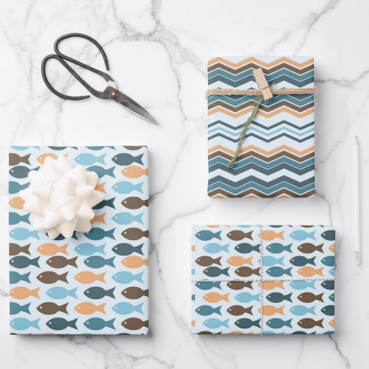 Vintager Retrofisch Geschenkpapier Set (Vorderseite)