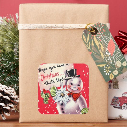 Vintager Retrosnowman Holiday Aufkleber (Feiertag)