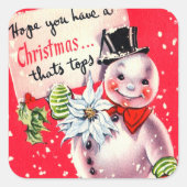 Vintager Retrosnowman Holiday Aufkleber (Vorderseite)