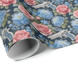 Vintager Revolver mit Spitzen und Blume Geschenkpapier