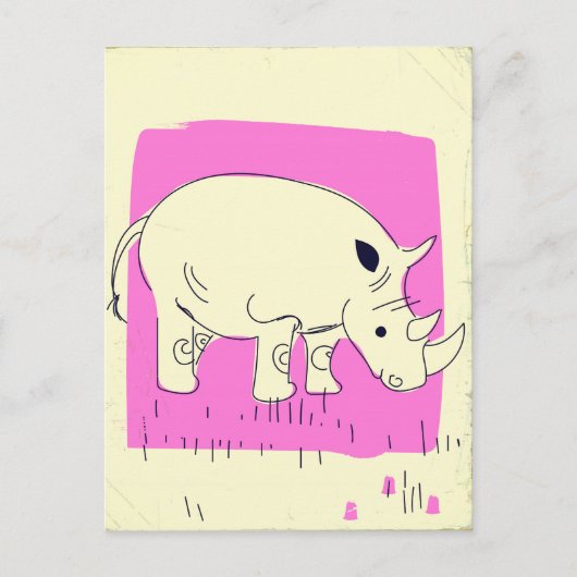 Vintager Rhino Cartoon Postkarte (Vorderseite)