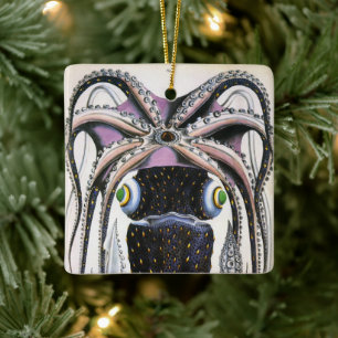 Vintager Riesen-Tintenfisch oder Oktopus, Meeresti Keramikornament