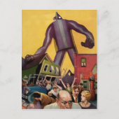 Vintager Riesenrobot-Angriff Postkarte (Vorderseite)