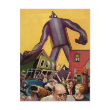 Vintager Riesenrobot-Angriff Postkarte