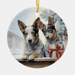 Vintager Rinderhund Weihnachten Keramik Ornament