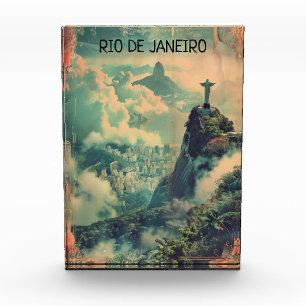 Vintager Rio de Janeiro Reise Jesus Statue Fotoblock