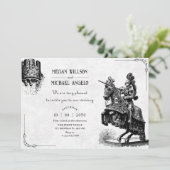 Vintager Ritter auf Pferden mit Schwerthochzeit Einladung (Stehend Vorderseite)