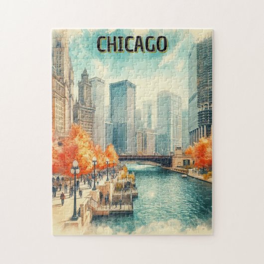 Vintager Riverwalk im Herbstpuzzle Puzzle (Vertikal)