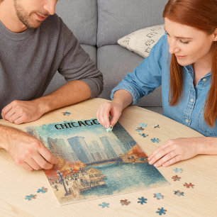 Vintager Riverwalk im Herbstpuzzle Puzzle