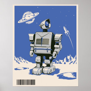 Vintager Robot 1 blau Poster