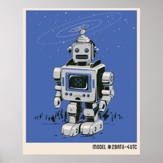 Vintager Robot 2 blau Poster (Vorne)