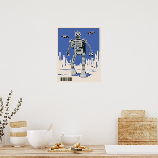 Vintager Robot 3 blau Poster (Küche)