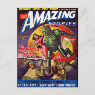 Vintager Roboter-Held Postkarte