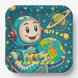 Vintager Roboter in der Weltraumwissenschaft Neugi Pappteller