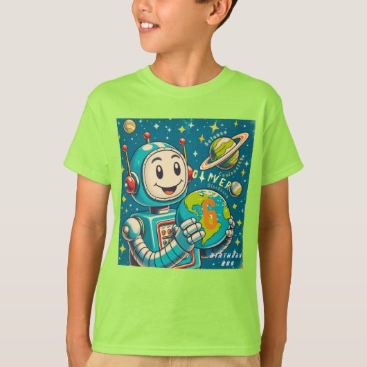 Vintager Roboter in der Weltraumwissenschaft Neugi T-Shirt (Vorderseite)