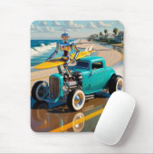 Vintager Roboter mit Surfbrett , am Strand Mousepad (Mit Mouse)