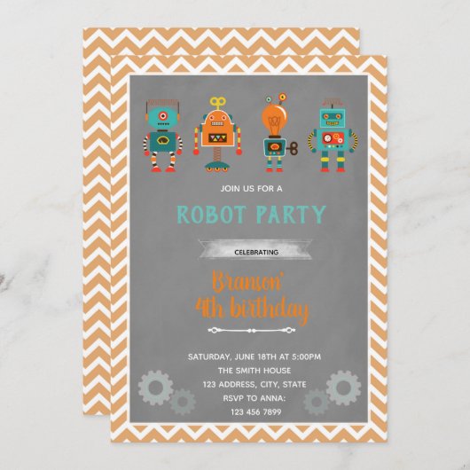 Vintager Robotergeburtstag Einladung (Vorne/Hinten)