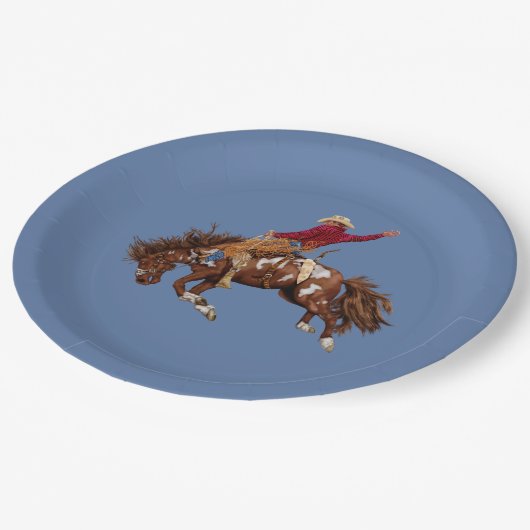 Vintager Rodeo-Fahrer Pappteller (Schrägansicht)