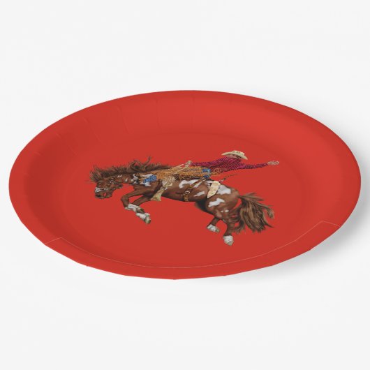 Vintager Rodeo-Fahrer Pappteller (Schrägansicht)