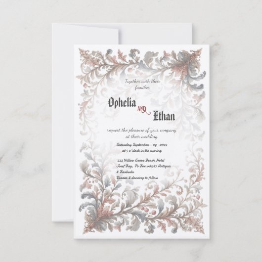 Vintager Rokoko Floral Einladung (Vorderseite)