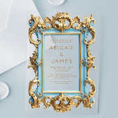 Vintager Rokoko Frame Baby Blue Gold Wedding Acryleinladungen