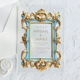 Vintager Rokoko Frame Baby Blue Gold Wedding Acryleinladungen
