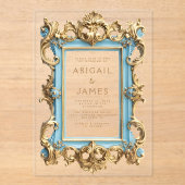 Vintager Rokoko Frame Baby Blue Gold Wedding Acryleinladungen (Vorderseite)