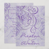 Vintager Rokoko Lila Scroll Damask Einladung (Vorne/Hinten)