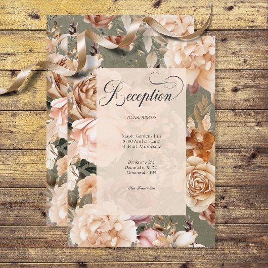 Vintager romantischer Champagner Beige & Sage Flor Begleitkarte