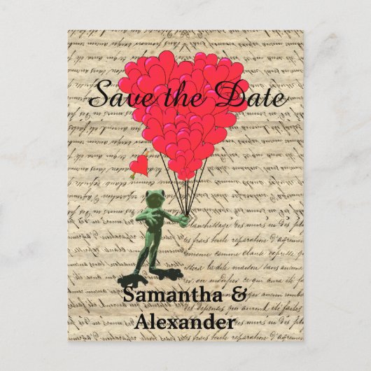 Vintager romantischer Frosch Save the Date Ankündigungspostkarte (Vorderseite)