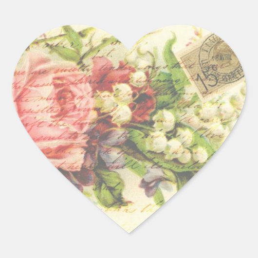 Vintager romantischer Letter Pink Rose Herz-Aufkleber (Vorderseite)