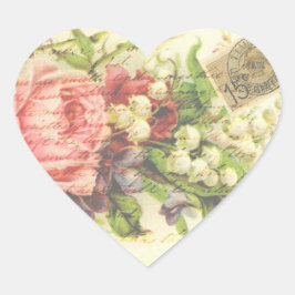 Vintager romantischer Letter Pink Rose Herz-Aufkleber