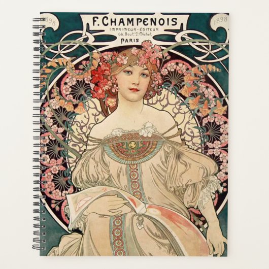 Vintager romantischer Mucha-Illustrator Planer (Vorderseite)