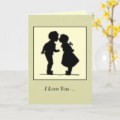 Vintager romantischer Silhouettepaarjunge und Karte (Gelbe Blume)