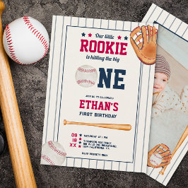 Vintager Rookie-Baseball-Rot-Blau 1. Geburtstag Einladung