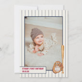 Vintager Rookie-Baseball-Rot-Blau 1. Geburtstag Einladung (Rückseite)