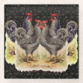 Vintager Rooster Black Gold Stars Untersetzer (Vorderseite)