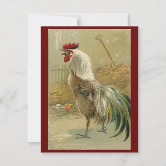 Vintager Rooster findet Ostereier Feiertagskarte (Vorderseite)