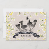 Vintager Rooster & Hens Easter Brunch Einladung (Vorderseite)