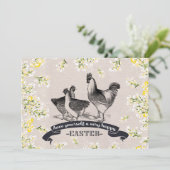 Vintager Rooster & Hens Easter Brunch Einladung (Stehend Vorderseite)