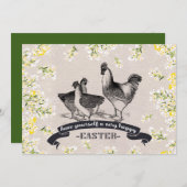 Vintager Rooster & Hens Easter Brunch Einladung (Vorne/Hinten)